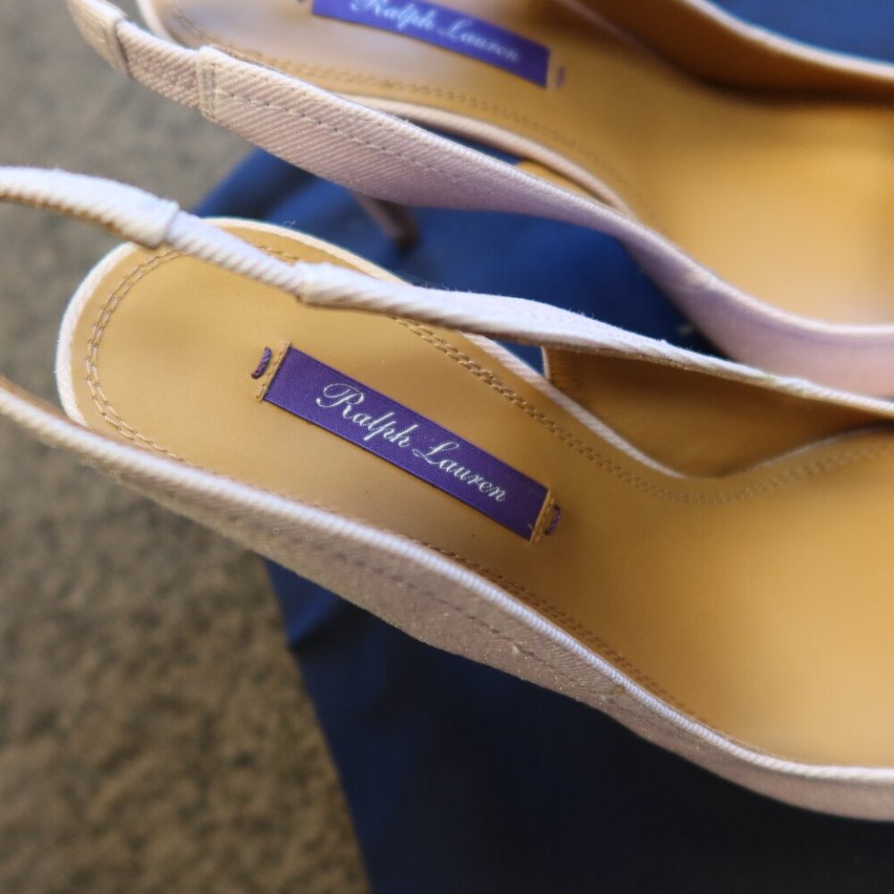Ralph Lauren Purple Label Carley Pink Pearl Fabric Pumps - Picture 5 of 8